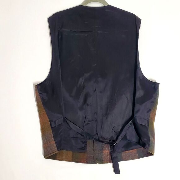 Vintage 100% Wool Vest Jacket Utility Field Brown Plaid 53” Chest Workwear‎ XL - Picture 2 of 8